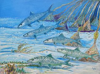 Ben Rose, Bonefish, acrylic on paper, signed lower right Ben Rose 2/2000, 21"x 28".
