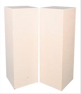 Pair of White or Ivory Lacquered Square Pedestals, height 42 inches, top 14" x 14".