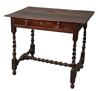 Charles II Oak Tavern Table, height 28 1/4 inches, top 22 1/2" x 35".