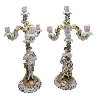 Pair of Royal Vienna Capodimonte Figural Candlesticks, height 20 inches.