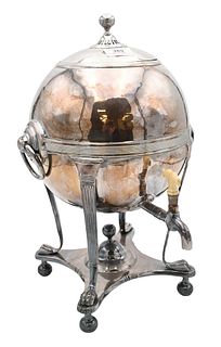 Large Silver Plated Hot Water Urn, having spigot on ball feet, height 17 inches.