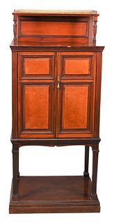 Collinson and Lock London Mahogany Cabinet, having shelf and satinwood door panels with fitted slide out interior drawers, signed on door with number 