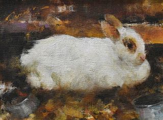 Namon Kelley (American, b. 1939), "Thumper Bunny Rabbit", oil on canvas, signed indistinctly upper right, signed and titled on the backing board, 9" x