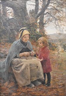 Suzanne Daynes Grassot Solin, 19th century, peeling fruit, depicting an old woman with a child peeling a fig, oil on canvas, signed lower left Suzanne