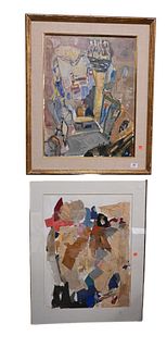 Three Piece Framed Group, to include a collage, illegibly pencil signed, 25 1/2" x 19 1/2"; abstract oil on canvas, illegibly signed; along with a wat