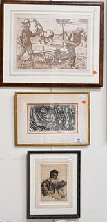 Five Framed Pieces, to include Jean Cocteau, lithograph, pencil signed; Hermann Struck, scholar reading a book, etching; print signed Lynda 64'; penci