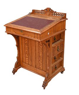 Oak Davenport Desk, having side drawer, height 36 3/4 inches, top 23 1/2" x 23 1/2".