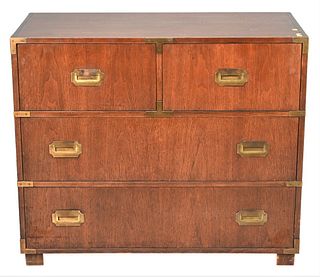 Baker Mahogany Campaign Style Chest, having two over two drawers, height 32 inches, width 38 inches.
