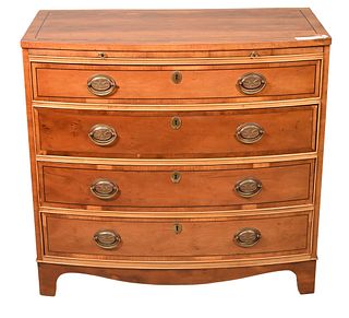 Baker Elm Bachelors Chest, having pull out slide over four bowed drawers, height 32 inches, top 18" x 34".