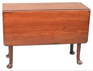 George II Queen Anne Mahogany Drop Leaf Table, 18th century, height 28 inches, top open 39" x 46".