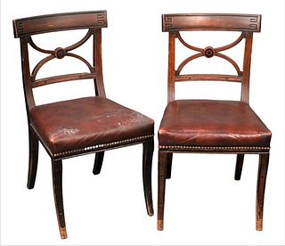 Pair of Federal Style Side Chairs, having leather upholstered seats, seat height 18 inches.