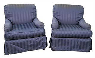 Pair of Drexel Heritage Upholstered Club Chairs, some soiling, height 32 inches, width 31 inches.