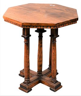 Continental Style Walnut Table, having octagon top, height 27 1/2 inches, diameter 24 1/2 inches.