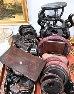 Large Grouping of Carved Wood Chinese Stands, for vases, urns and planters.