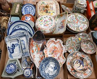 Six Tray Lots, to include chinese porcelain, rose medallion plates, blue and white plates, Famille Rose covered box, etc.