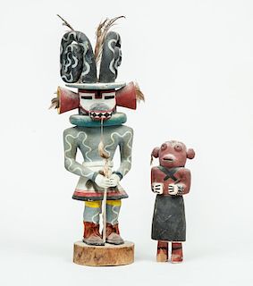 Two Southwest Native American Carved and Painted Wood Kachina Dolls, Possibly Hopi