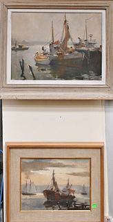 Two Harry Russell Ballinger (American, 1860 - 1938), harbor scene, oil on canvas board, signed lower right "H.R. Ballinger", 9" x 12"; along with fish