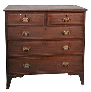 Mahogany Inlaid Chest, having two over three drawers with line inlays, height 36 3/4 inches, top 20 3/4" x 37".