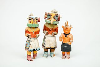 Three Southwest Native American Carved and Painted Wood Kachina Dolls, Possibly Hopi