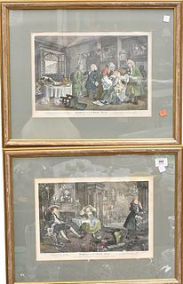 After William Hogarth (English), set of five "Marriage a-la-mode" engravings to include plates I, II, III, IV, VI, plate 10 1/4" x 14 1/2".