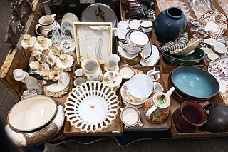 Eight Tray Lots of Assorted Porcelain and Ceramic Items, to include Roseville pottery, Bluehill bowl, Napoleon porcelain set, bowls, etc.
