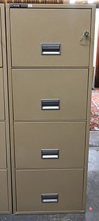 Schwab 5000 Four Drawer Fireproof File Cabinet, height 53 1/2 inches, width 19 1/2 inches.