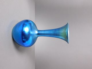 Durand Blue Aurene Bulbous Art Glass Trumpet Vase