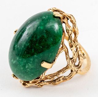 Vintage 14K Yellow Gold Brutalist Jade Ring