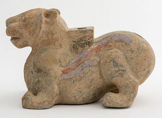 Pottery Spirited Seated Feline, Han Dynasty China