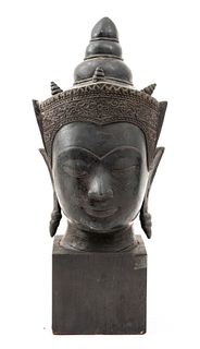 Southeast Asian Bronze Buddha Head Bust