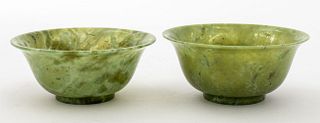 Chinese Green Jade Bowls, Pair