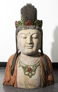 Chinese Carved Polychrome Guanyin Bust
