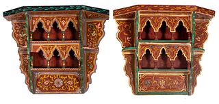 Indian Paint Decorated Wall Shelves, Pr
