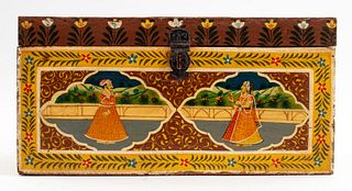 Indian Hand-Painted Chest w/ Courtship Scene