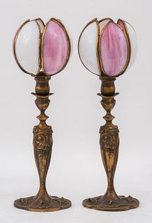 Art Nouveau Tulip Lamps, Pair