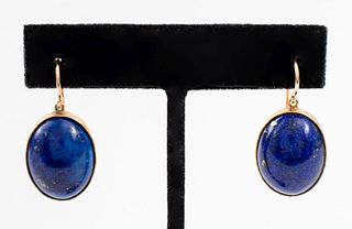 14K Yellow Gold Lapis Lazuli Oval Drop Earrings