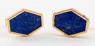 Vintage 14K Gold Lapis Lazuli Geometric Cufflinks