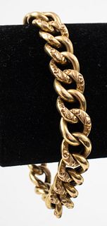 Victorian 14K Yellow Gold Engraved Link Bracelet