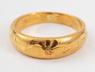 Vintage Korean 24K Yellow Gold Diamond Cut Ring