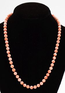 7 mm Angel Skin Coral Necklace With 14K Gold Clasp