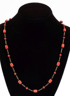 Antique 14K Yellow Gold Filled Coral Necklace