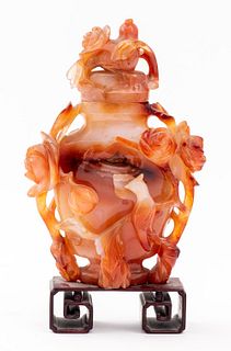 Chinese Carved Carnelian Agate Vase