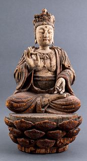 Large Chinese Carved Wood Seated Guanyin