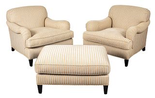 Classical Upholstered Armchairs & Ottoman Suite, 3