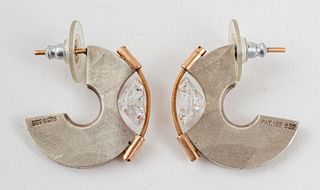 Tomasz Plodowski Silver & 14K Gold CZ Earrings