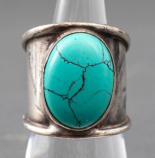 Vintage Silver Oval Composite Turquoise Ring