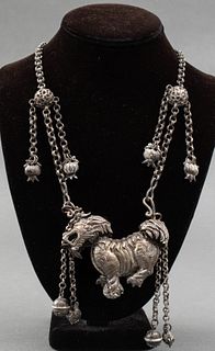 Chinese Silver Necklace with Foo Lion