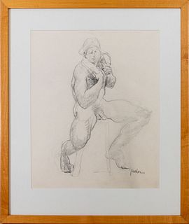 Maher Male Nude Drawing Graphite on Paper