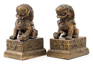 Bronze Chinese Foo Dogs, Pair