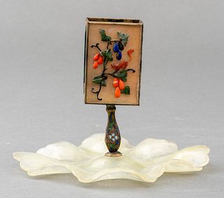 Chinese Export Stone & Cloisonne Matchstick Holder